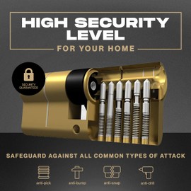 IRONWORX® Spectre Brass 45mm (Turn) | 55mm (Key) (100mm) High Security Police Approved TS007 BSI 1 Star Thumb Turn Euro Cylinder Door Lock with Escape Thumb Turn Function, Includes 3X Keys