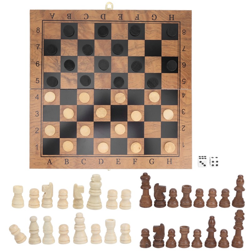 3 in 1 MultiFunctional Folding Wooden Chess Checkers Board Game