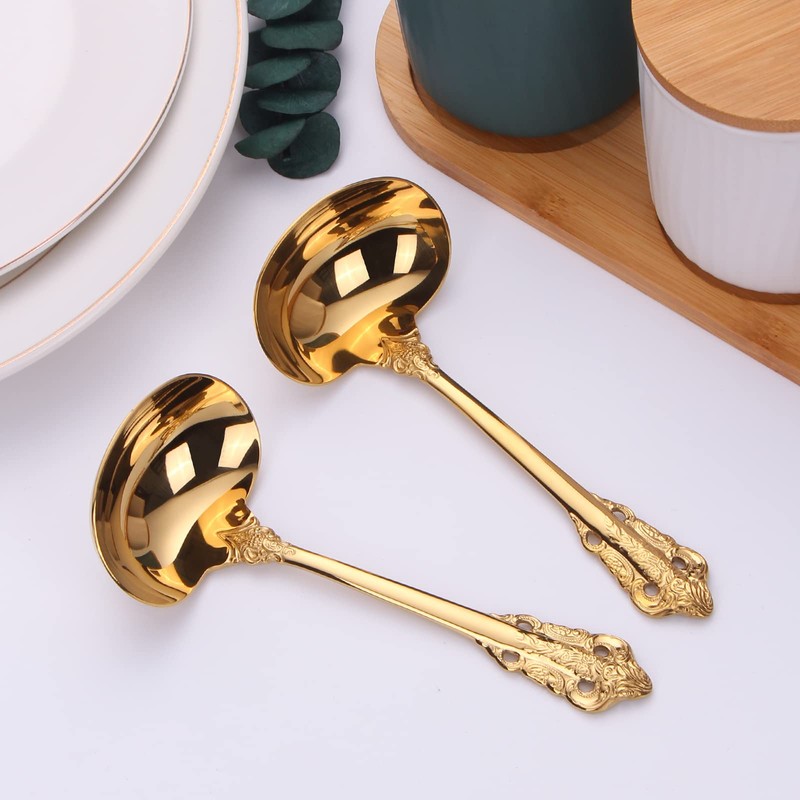 Mafier 2 Piece Stainless Steel Gold Gravy Ladle 1 oz.