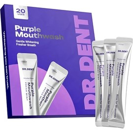 DR.DENT Purple Mouthwash for Teeth Whitening - Color Correcting Mouthwash Sachets - Peroxide Free, Alcohol Free - Freshens Breath, Supports Gum Health - Vegan, Mint Flavor (20 pc)