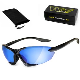 HSE® SportEyes® UV400 protective filter, HLT® plastic safety glass according to DIN EN 166, sports glasses, cycling glasses, sunglasses, glasses frame: black, glasses: TR3