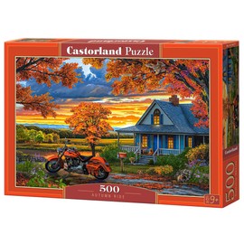 CASTORLAND 500 Piece Jigsaw Puzzles, Autumn Ride, Motorcycle and a Sky Ablaze with Sunset Colors, Classic America, Adult Puzzle, Castorland B-54077