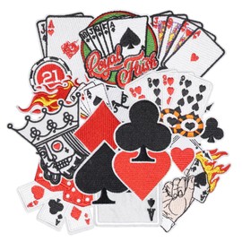 HEYTRCO 15PCS Play Cards Iron on Patches, Suit Casino Ace Joker Embroidered Iron on Badges for Clothes, Custom Heart Diamonds Clubs Spades Applique for Hats, Jeans, Jackets, Bags, Backpacks, Dress