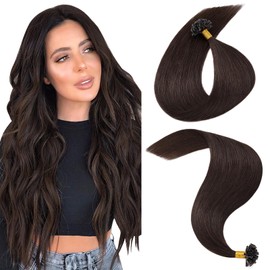 MY-LADY U Tip Hair Extensions Real Human Hair Remy Straight #2 Dark Brown Nail Tip Fusion Hair Extensions for Women Invisible 24 Inch 25g