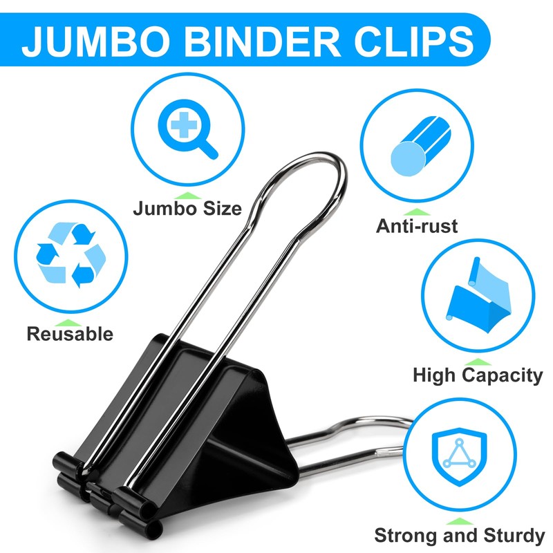 OWLKELA 2.4 inch Extra Jumbo Binder Clips 2 Pcs, Large