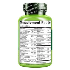 Naturelo Vegan Multivitamin for Women 60 Count Whole Food Nutrition Organic Fruits