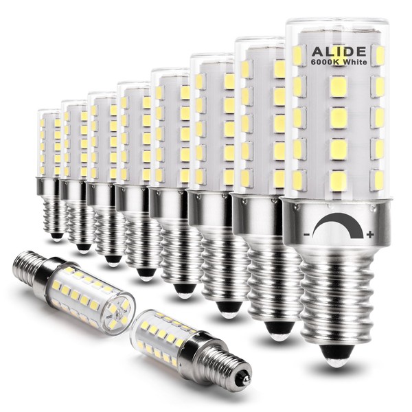 ALIDE Dimmable E12 Led Bulbs 6000k Daylight White 5W,Replace 40 Watt E12 Halogen Equivalent,T6 Base 120V E12 C7 LED Candelabra Bulbs Bright White for Ceiling Fan Chandelier Lighting,450lm(10Pack)