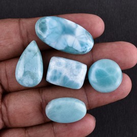 InfinityGemsArt 5pcs Mix Shape Natural Larimar Stone Blue Pectolite, Atlantis, Dolphin Crystals, Cabochon for Jewelry Making, Healing Crystals, Wire Wrapping Wholesale Loose Supply, Jewelry Gemstones