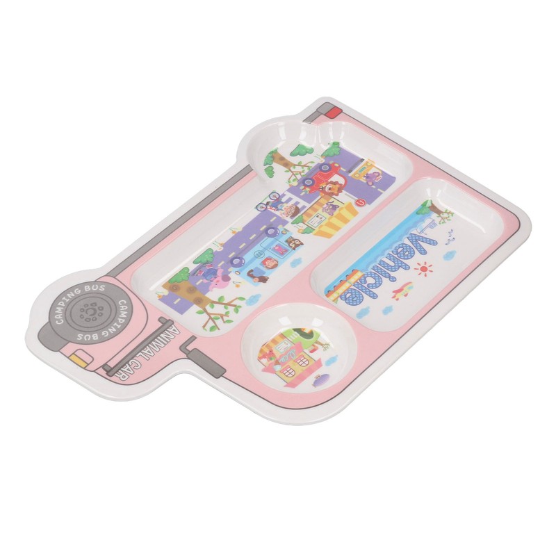 Kids Dinner Plate with Spoon Bamboo Fiber Divided Plates Cartoon
