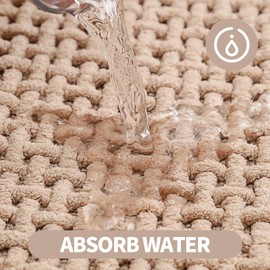 WARM HAVEN Bath Mat Shower Rug for Bathroom – 24x16 Machine Washable & Quick Dry Plush Floor Mat, Soft & Absorbent & Non Slip Chenille Boho Small Bathmat, Beige