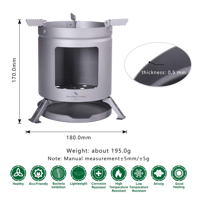 Boundless Voyage Outdoor Camping Titanium Wood Stove With Foldable Stands