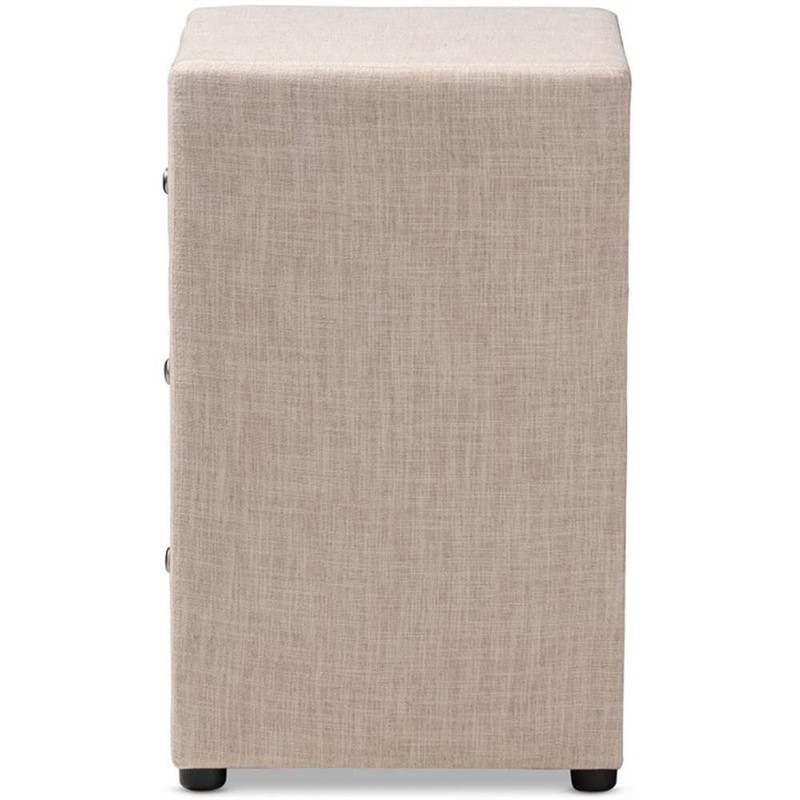 Baxton Studio Tessa 3 Drawer Fabric Upholstered Nightstand in Beige