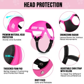 SlowTon Dog Helmet and Goggles Medium - UV Protection Doggy Sunglasses Dog Glasses Pet Hat Motorcycle Helmets with Ear Holes, Dogs Hard Hat Doggy Sunglasses for Biking Cycling(Fuchsia, Medium)