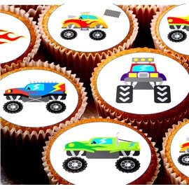 24 Monster Truck pre-cut edible kids childrens party decorations cupcake wafer toppers