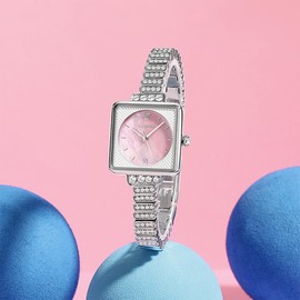 LANZOOM Women's Quartz Watch Pink Mother of Pearl Dial Square Round Watch with Elegant Bracelet Pink/Silver Retro Pink Silver Retro