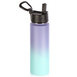 Volhoply 650 ml Stainless Steel Drinking Bottle with Straw, Double-Walled Vacuum Insulated Thermos Flask Children, Metal Leak-Proof, BPA-Free Thermos Flask for Sports, School, Outdoor (Purple/Blue