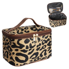 Women's Cosmetic Bag, Square Toiletry Bag, Travel Toiletry Bag, Men & Women, Compact Portable Cosmetic Bag for Boys & Girls, Make Up Bag Organiser with Handle, Leopard pattern, Fashion
