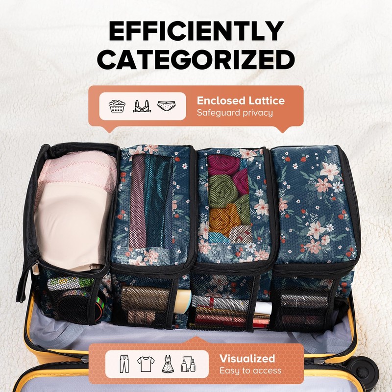 Suitcase Organizer, Travel Luggage Organizer Hanging Shelves Packing Cube Closet/Collapsible