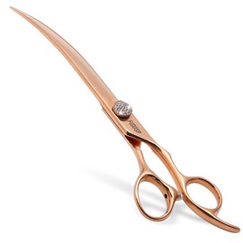 FOGOSP Rose Gold Titanium Curved Dog Grooming Scissors 8'' Downward 30° with Jewelled Screw Japan 440C Professional Pet Grooming Trimming Shears for Large Dogs Poodle(8,Curved)