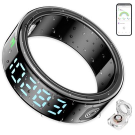 DEERLET Smart Ring Health Tracker with Display for Women Men - German Chip,Ultra Light,Ultrathin,Free Charging case,iOS/Android/Fitness/Heart Rate/SpO2/Sleep/Step/Pressure