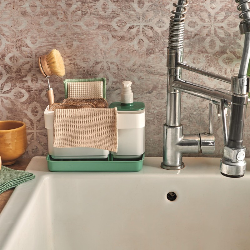 Snips, Soap Dispenser with Sponge and Glove Holder, White Green,