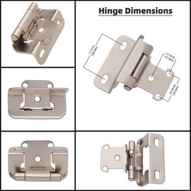 DecoBasics Brushed Nickel Cabinet Hinges for Kitchen Cabinets (1 Pair -2 Pack) -1/2" Overlay Partial Wrap Around Self Closing Cabinet Door Hinges for Face Frame Kitchen Cabinet Hinges w/Screw & Bumper