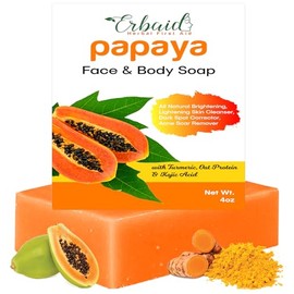 Papaya Soap Face & Body Wash – Skin Brightening Papaya Soap Bar for Dark Spots – Reduce Acne, Cleanse Scars, & Even Skin Tone – with Turmeric, Kojic A