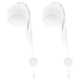 cnomg 2pcs Men's Night Sleeping Cap Adjustable Pajama Cap with Pom Ball and Tassel Women Daily Use (US, Alpha, Medium, White,White)