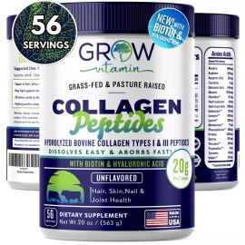 Zen Principle Grow Vitamin Collagen Peptides Powder - Pasture Raised, Grass Fed, Unflavored
