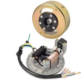 Magneto Stator Flywheel Rotor Kit,2 Coil Ignition Magneto Stator Kit for 50cc-125cc Dirt Bike ATV Quad Pro Buggy Moped Motorcycle,High Performance 6 Wire Copper Powersports Stators