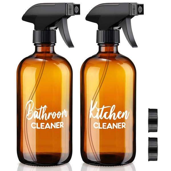 Tioncy 2 Pack Amber Glass Spray Bottles with Labels Large
