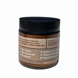 Whipped Beef Tallow Honey cream for Skin: 100% Grass Fed Whipped Organic Moisturizer with Organic Raw Honey – Natural Face and Body Care for Mature, Dry or Sensitive Skin, 4oz (unscented)