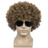 yuehong Short Dark Blonde Brown Curly Fluffy Afro Wig 70s