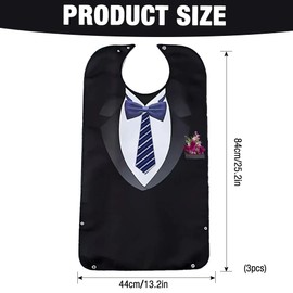 HOVCEH Pack of 3 Adult Bibs, Adult Bibs with Crumb Tray, Bibs for Seniors, Washable, Bib for Adults, Clothing Protection Bib for Men, gray