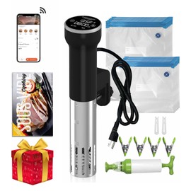 CATTLEMAN CUISINE Sous Vide Machine Wi-Fi, 1000W, IPX7 Waterproof, Sous Vide Cooker, Immersion Circulator, Suvee Cooker Kit with 30 Vacuum Bags, Vacuum Pump, Cookbook, Accurate Temperature&Timer