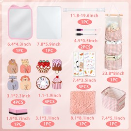 Tazimi Locker Accessories Kit with Magnetic Whiteboard, Mirror, Hook, Rug, Storage Bag, Pen Holder - Back to School Essentials for Girls' Locker Organizer