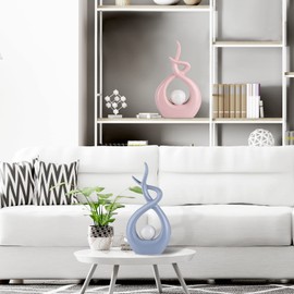 PlivBloom Blue White Modern Sculpture Table Decorations, Ceramic Knick Knacks Statues for Living Room Decor, Tv Stand and Desk Decor, Suitable for Coffee Tables and Shelf Decorations, Great Gift Idea