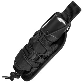 LarKoo Tactical Flashlight Pouch Holste - Elastic Band Top and Bottom Rotatable Flashlight Holder Metal Belt Clip Torch Holster for Police Military Security Duty Belt (Black)