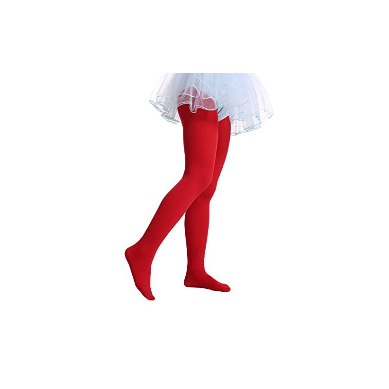 EVERSWE Girls Semi Opaque Footed Tights, Microfiber Tights (2-4, Red)