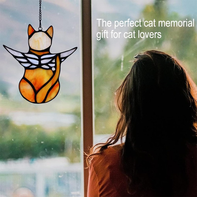 Angel Cat Memorial Ornament, Acrylic Window Hanging Decoration for Cat
