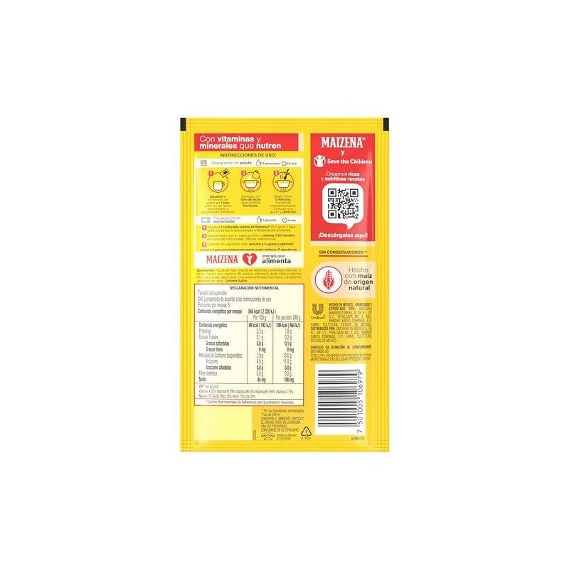 MAIZENA FECULA DE MAIZ ATOLE Sabor Vainilla 47g