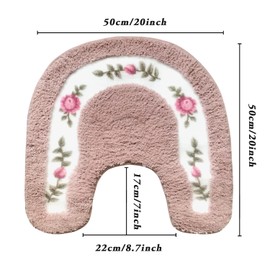 BIKHYY Rose Flower Rugs Soft Shaggy Non Slip Bathroom Rugs U-Shaped Floral Toilet Bath Shower Mat Kitchen Mat Door Mat Rug 50x50cm, Pink