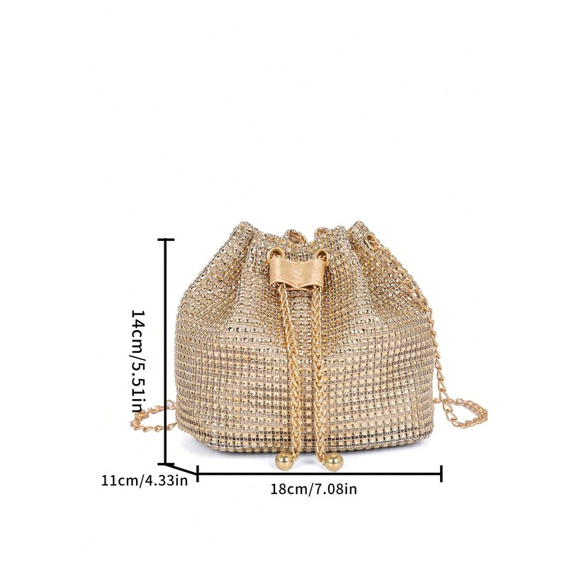 Floerns Women's Rhinestone Crossbody Purse Drawstring Bucket Bag Mini Evening