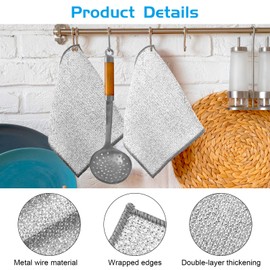 JOLIGAEA Pack of 10 Multi-Purpose Wire Dish Cloths, Chain Net Scrubber Cleaning Cloth, Scratch-Resistant Wire Tea Towel for Wet and Dry, Scourer Cleaning Cloth for Kitchen