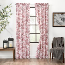 Ellis Curtain Victoria Park Toile 68-Inch-by-63 Inch Tailored Panel Pair with Tiebacks, Red