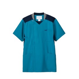 Fork 7044SC Zip Scrub, Men's, Knit, Sweat Absorbent, Quick Drying, Breathable, Easy Care, Turquoise × dark navy