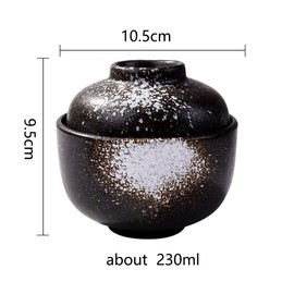 LMRLCS Ceramic Soup and Cereal Bowl with Lid 7.7 oz Microwave Bowl Japanese Bowl for Soup Cereal Snacks and Desserts Black