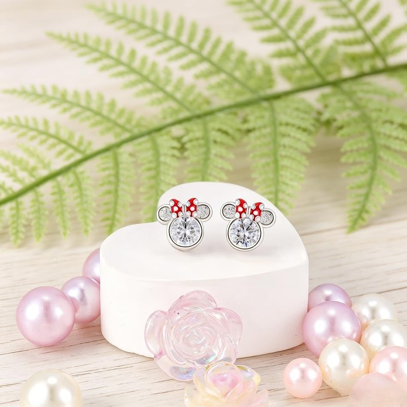 Sterling Silver Mouse Stud Earrings - Sparkling Cubic Zirconia Cute