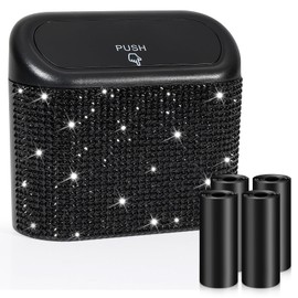 Accmor Bling Car Trash Can with Lid, Mini Auto Garbage Storage Bin with 60pcs Garbage Bags, Sparkling Crystal Trash Bags Holder Dustbin Vehicle Accessories Container Organizer (Black Rhinestone)