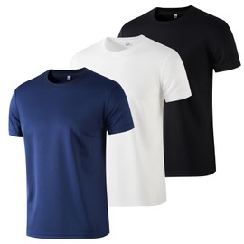 gaulupue 3 Pack Workout Shirts for Men Athletic Running Gym Short Sleeve Tee Shirts for Men (US, Alpha, X-Large, Regular, Regular, White/Black/Sapphire)
